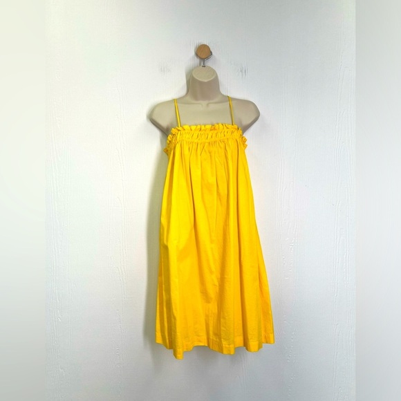 H&M - NWT Bright Yellow Adjustable Straps Smocked Poplin Mini Dress Size XS - Picture 1 of 10